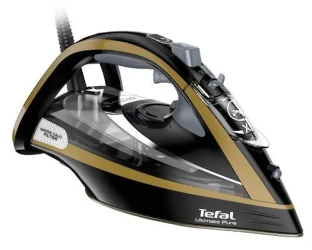 Fier de calcat Tefal Ultimate Pure FV9865, 3000 W, 250 g/min, 350 ml, oprire automata (Negru/Auriu)