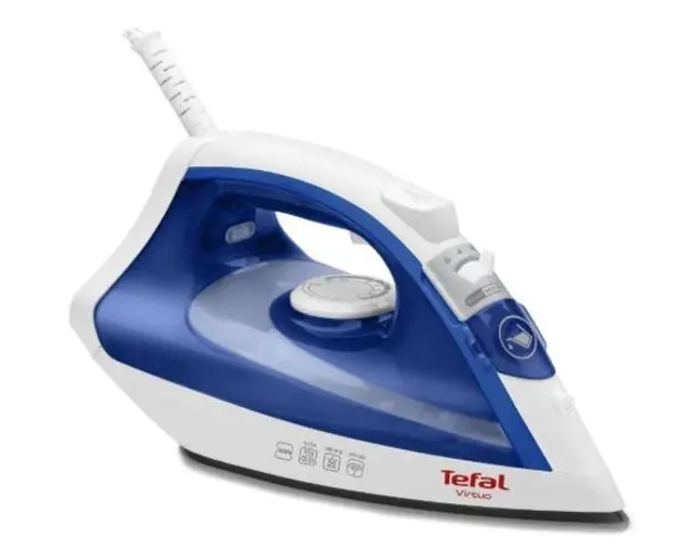 Fier de calcat Tefal Virtuo FV1711E0, 1800 W, rezervor apa 0.2 l, jet de abur 80g/min, abur variabil 24g/min, sistem antipicurare (Alb/Albastru)