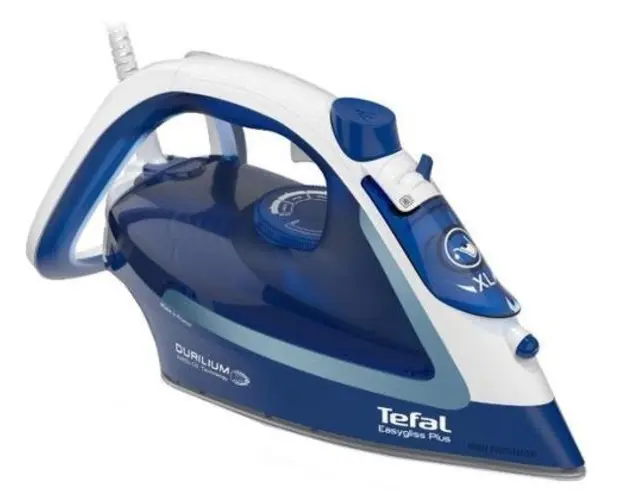 Fier de calcat Tefal EasyGliss Plus FV5735E0, 2500 W, 220 g/min, Durilium AirGlide, Sistem anticalcar, Functie calcare verticala, Auto OFF, Autosteam (Alb/Albastru)