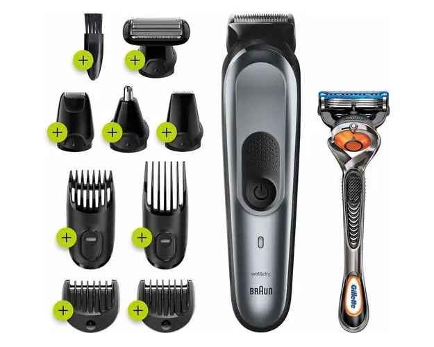 Kit de ingrijire multifunctional 10in1 Braun MGK7221, 4 piepteni, 13 lungimi, Autonomie 100 min (Negru/Gri) + Gillette Fusion5 ProGlide