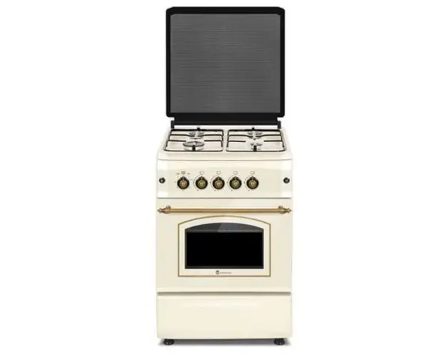 Aragaz rustic Studio Casa Verona Retro, Gaz, 4 Arzatoare, Aprindere electrica, Siguranta, Gril (Crem)