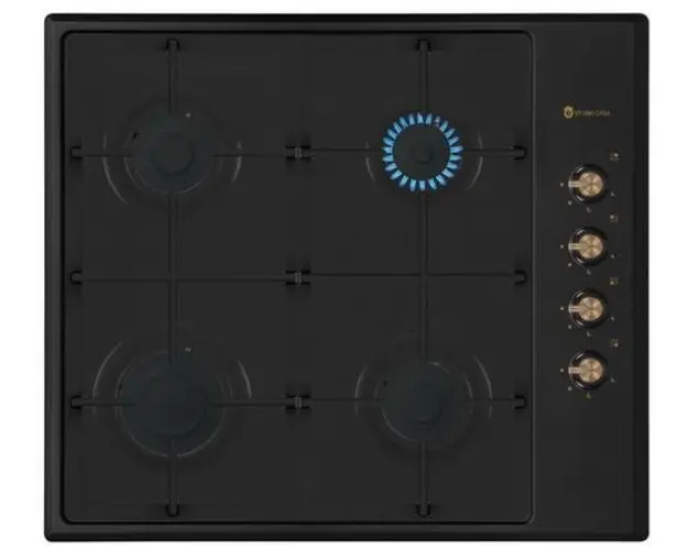 Plita incorporabila rustica Studio Casa Dolce Vita PDV60NERO, Gaz, 4 Arzatoare, Aprindere electrica, Siguranta (Negru)