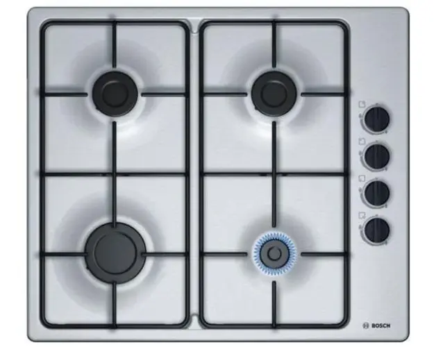 Plita incorporabila Bosch PBP6B5B80, Gaz, 4 Arzatoare, Aprindere electrica, Siguranta (Inox)