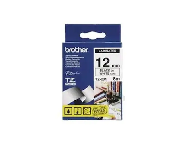 Banda continua laminata Brother TZE231S2, 12mm, 4m (Negru/Alb)