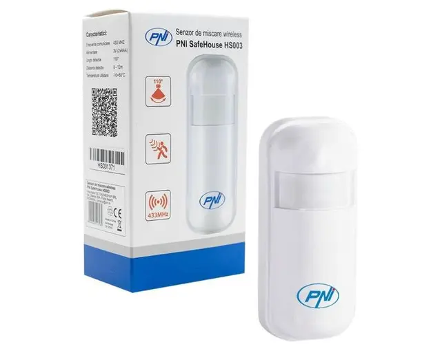 Senzor de miscare PIR PNI SafeHouse HS003 fara fir pentru sisteme de alarma wireless (Alb)