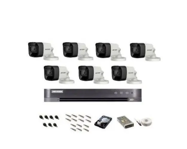 Kit supraveghere video Hikvision Turbo HD, 4K / 8 Mp, 7 camere IR 30 m, vizualizare telefon