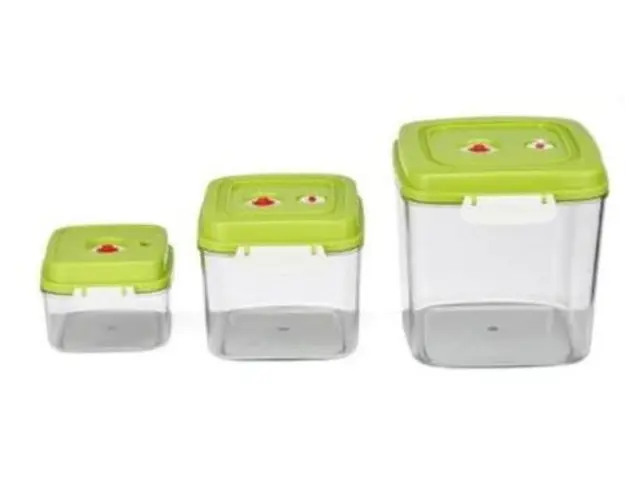 Set caserole pentru vidat Heinner HAV-CUPS, 0.5 L, 1.4 L, 3 L (Transparent/Verde)