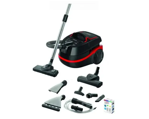 Aspirator cu spalare Bosch BWD421POW, 2100 W, 2.5 L, Filtru Hepa (Negru/Rosu)