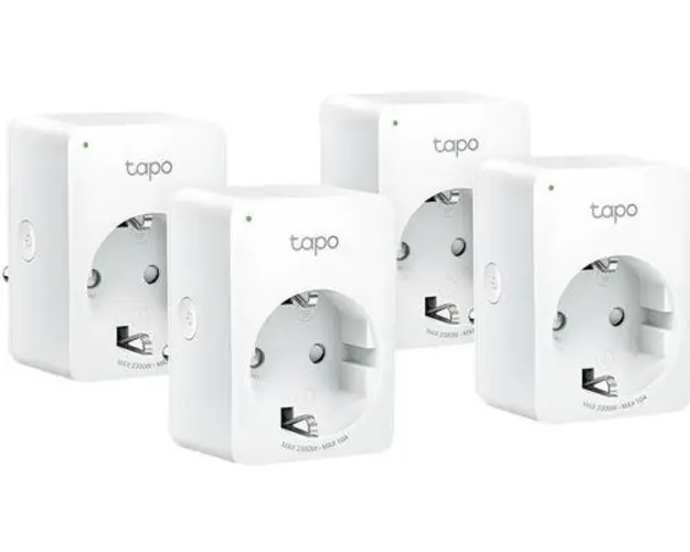 Priza Wi-Fi inteligenta TP-LINK Tapo P100, Schuko, compatibila Google Assistant si Amazon Alexa, programabila, 4 pack (Alb)