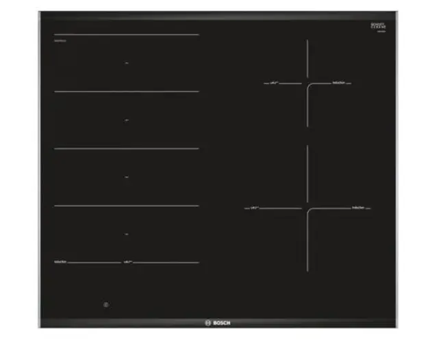 Plita incorporabila cu inductie Bosch PXE675DC1E, 4 zone de gatit, Putere 7400 W (Negru)