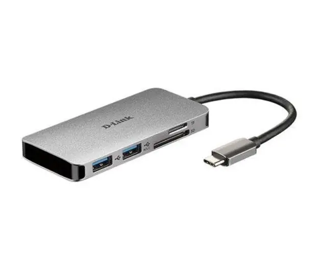 HUB USB D-LINK DUB-M610, SD/microSD Dual Card Reader x 1, USB 3.0 x 2, HDMI x 1, USB Type C x 1 (Gri)