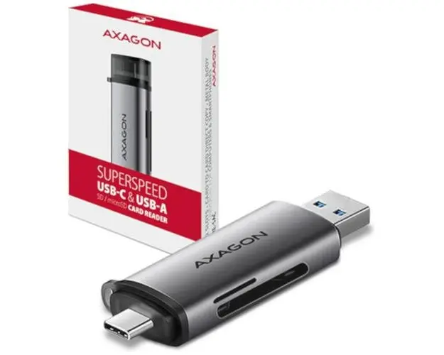 Card Reader Axagon CRE-SAC, SD/Micro SD, conectivitate USB-C/USB-A (Gri)