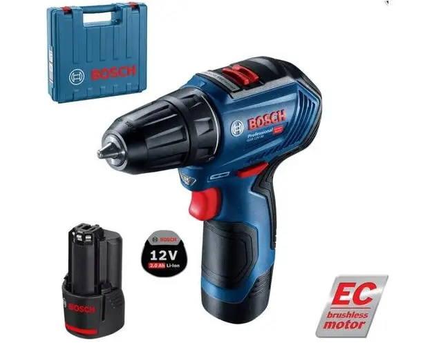 Masina de gaurit si insurubat BOSCH GSR 12V-30, 2 acumulatori, Li-Ion, 2Ah, 30Nm, brushless + Valiza