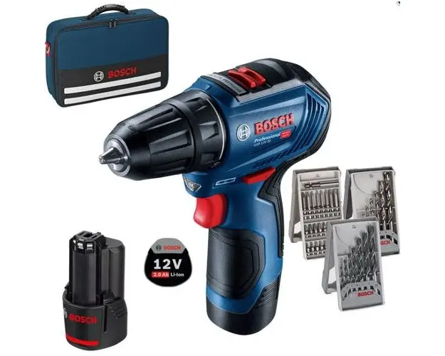 Masina de gaurit si insurubat BOSCH GSR 12V-30, 2 acumulatori Li-Ion, 2Ah, 30Nm, brushless + Geanta textil