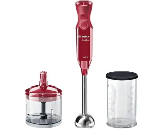 Mixer vertical Bosch MSM67120R, 750 W, 12 viteze+Turbo, Minitocator, Vas gradat, Cutit Quattro Blade, Rosu