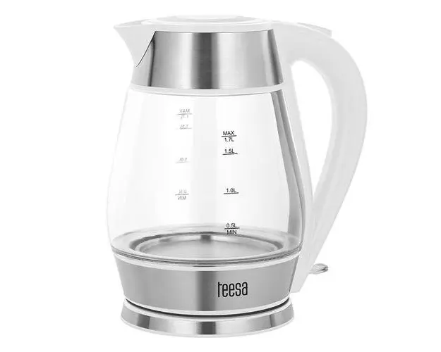 Fierbator de apa Teesa TSA1512W, 2200 W, 1.7 l, Sticla (Alb/Inox)