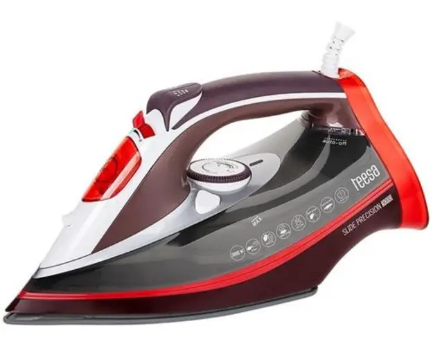 Fier de calcat Teesa Slide Precision 3000, 3000 W, Talpa ceramica, Anti-calcar, Auto-curatare, Calcare verticala, Oprire automata (Negru/Rosu)