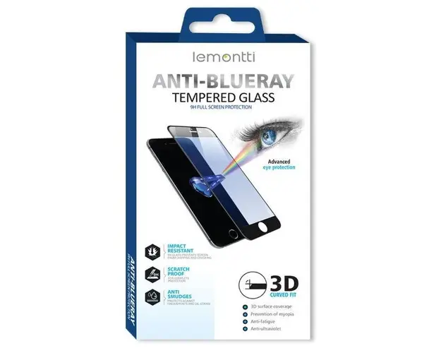 Folie Protectie Sticla Temperata Lemontti Anti-BlueRay LEMFS3D12CL pentru iPhone 12 mini (Transparent/Negru)