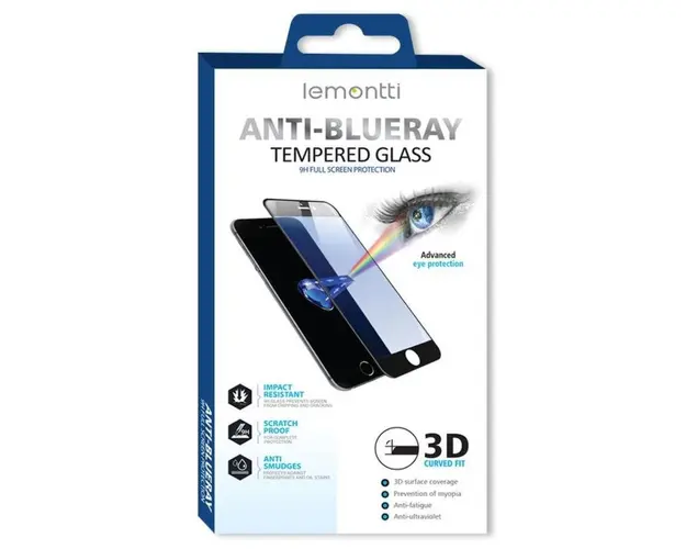 Folie Protectie Sticla Temperata Lemontti Anti-BlueRay LEMFS3D12PCL pentru iPhone 12 Pro Max (Transparent/Negru)