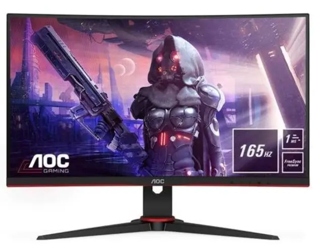 Monitor Gaming VA LED AOC 23.6inch C24G2AE/BK, Full HD (1920 x 1080), VGA, HDMI, DisplayPort, Boxe, Ecran curbat, 165 Hz, 1 ms (Negru/Rosu)