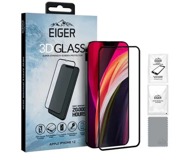 Folie Protectie Sticla Temperata Eiger 3D EGSP00621 pentru Apple iPhone 12 mini (Transparent/Negru)