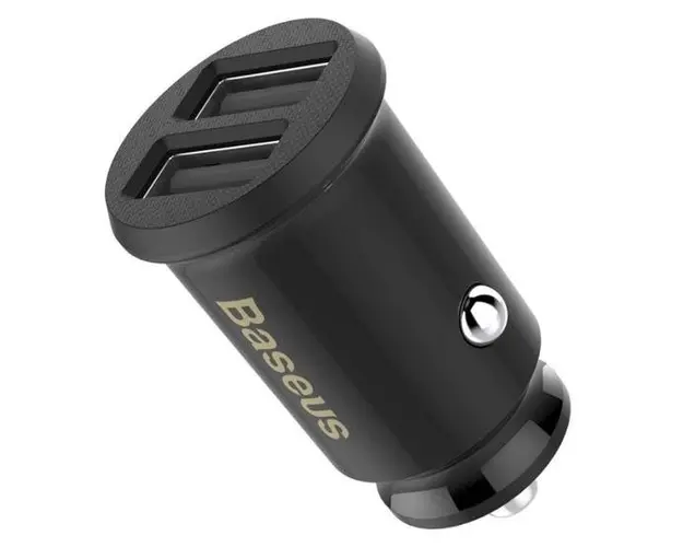 Incarcator Auto Baseus Grain, 2 porturi USB, 5 V, 2x 3.1 A, iluminare LED (Negru)