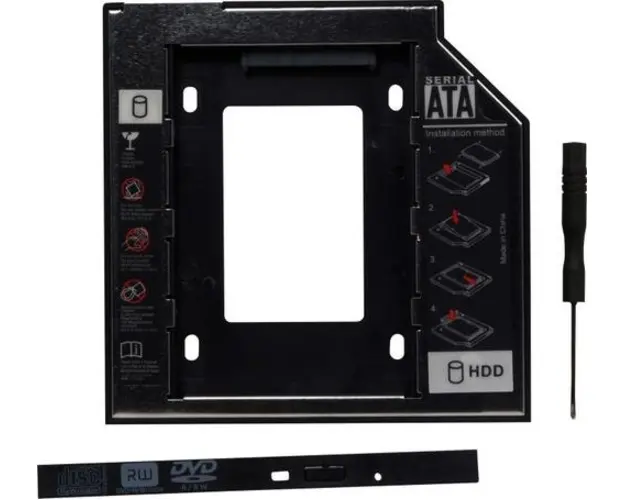Rack intern Spacer SPR-25DVDI, interfata SATA, 9.5mm, compatibil cu HDD/ SSD 5.25inch - 2.5inch (Negru)