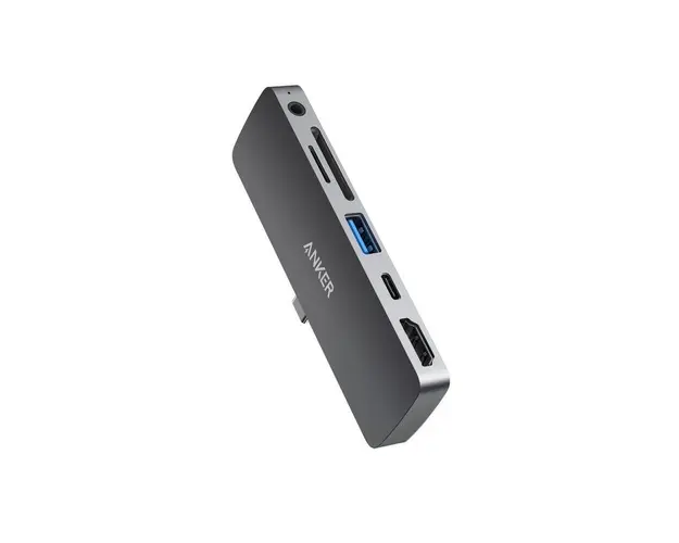 Media Hub Anker PowerExpand Direct pentru iPad Pro, 6-in-1, 60W Power Delivery, USB-C, 4K HDMI, Audio 3.5mm, USB 3.0, microSD (Negru)