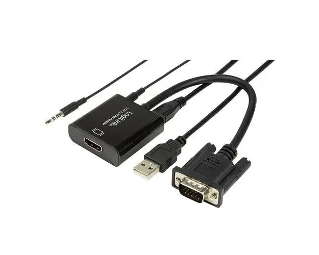 Cablu LOGILINK CV0060, VGA/Jack 3.5mm - HDMI, 15cm, Full HD/60Hz, alimentare USB (Negru)