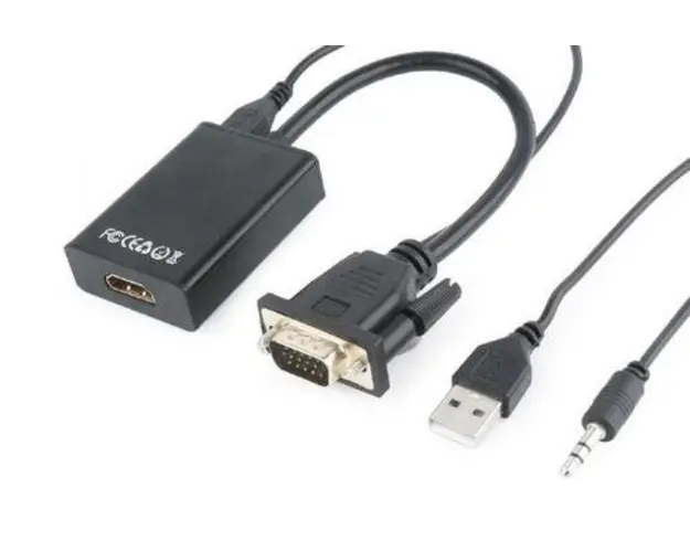 Adaptor GEMBIRD A-VGA-HDMI-01, VGA/Jack 3.5mm - HDMI, 15cm, Full HD/60Hz (Negru)