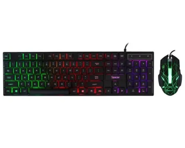 Kit gaming SPACER SP-GK-01, iluminare RGB rainbow, USB (Negru)