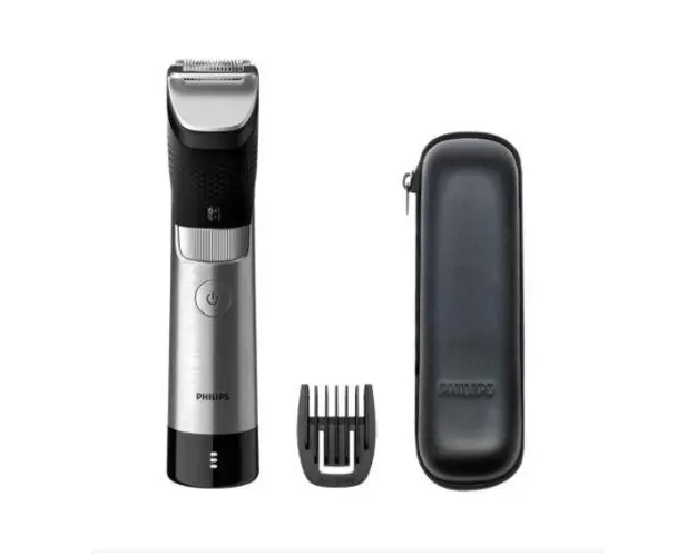 Aparat de tuns barba Philips Prestige BT9810/15, 30 de setari, 0.4-10 mm, tehnologie SteelPrecision, lame 100% metal, senzor PowerAdapt, rezistent la apa, toc de transport (Negru/Argintiu)