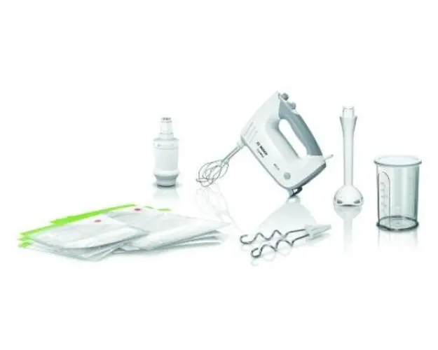Mixer de mana Bosch ErgoMixx MFQ364V0, 0.6 L, 450 W, 5 Trepte de viteze (Alb/Gri)