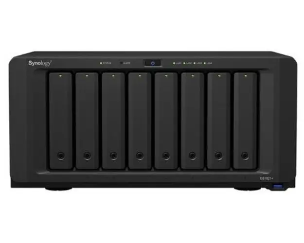 Nas Synology DS1821+, 8 Bay-uri, Gigabit, Procesor AMD Ryzen V1500B Quad-core 2.2 GHz, 4 GB DDR4 (Negru)
