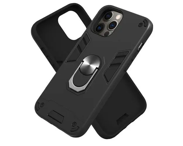 Protectie Spate Lemontti Armour Series 2in1 EDA00710703E pentru Apple iPhone 12 Pro Max + Suport ring magnetic (Negru)