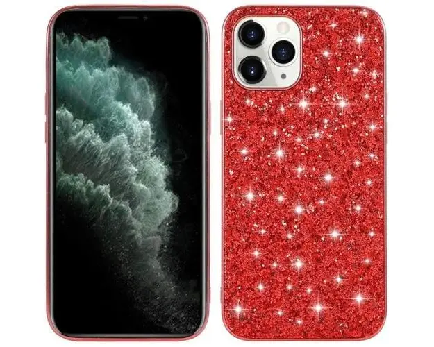 Protectie Spate Lemontti Glitter Powder EDA00685303C pentru Apple iPhone 12 Pro Max (Transparent/Rosu)