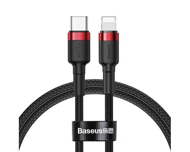 Cablu de date Baseus Cafule Series CATLKLF-91, USB Type-C - Lightning, 1 m, 18 W, PD (Negru/Rosu)