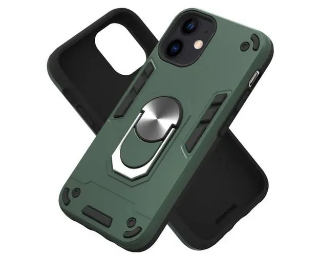 Protectie Spate Lemontti Armour Series 2 in 1 EDA00710701H pentru Apple iPhone 12 mini + Suport ring magnetic (Verde)