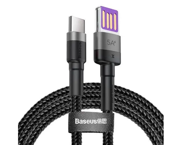 Cablu de date Baseus Cafule HW Quick Charging CATKLF-PG1, USB Type-C, 1 m, 40 W, 5 A (Negru/Gri)