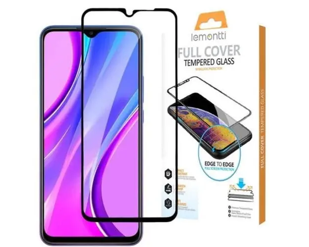 Folie Protectie Sticla Securizata Lemontti LFSTFFXR9ABK pentru Xiaomi Redmi 9A (Transparent/Negru)