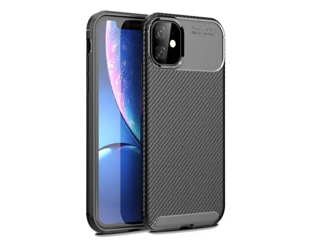 Protectie Spate Lemontti Carbon Fiber Texture Shockproof SYA001088801A pentru Apple iPhone 12 Pro Max (Negru)