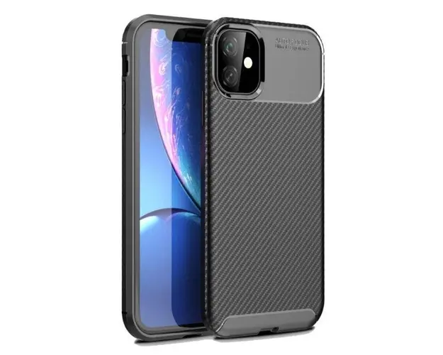 Protectie Spate Lemontti Carbon Fiber Texture Shockproof SYA001089001A pentru Apple iPhone 12 mini (Negru)
