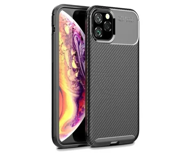 Protectie Spate Lemontti Fiber Texture Shockproof SYA001088901A pentru Apple iPhone 12, iPhone 12 Pro (Negru)