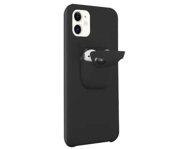 Protectie spate Lemontti Liquid Silicone EDA00159403B cu Apple AirPods Case pentru iPhone 11 Pro Max (Negru)