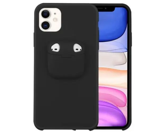 Protectie spate Lemontti Liquid Silicone EDA00159402B cu Apple AirPods Case pentru iPhone 11 Pro (Negru)