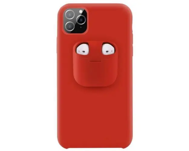 Protectie spate Lemontti Liquid Silicone EDA00159402D cu Apple AirPods Case pentru iPhone 11 Pro (Rosu)