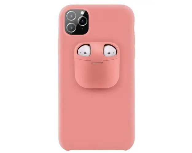 Protectie spate Lemontti Liquid Silicone EDA00159402G cu Apple AirPods Case pentru iPhone 11 Pro (Roz)