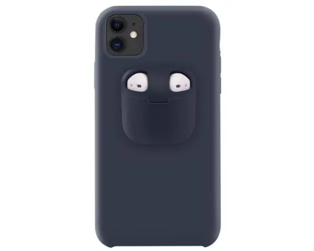 Protectie spate Lemontti Liquid Silicone EDA00159401F cu Apple AirPods Case pentru iPhone 11 (Albastru inchis)