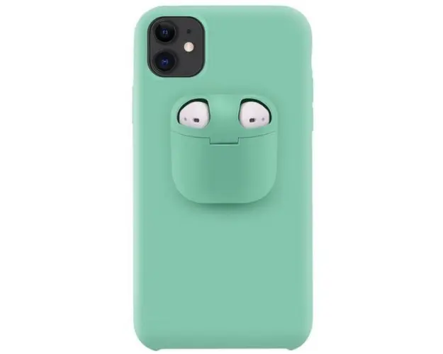 Protectie spate Lemontti Liquid Silicone EDA00159401H cu Apple AirPods Case pentru iPhone 11 (Verde deschis)