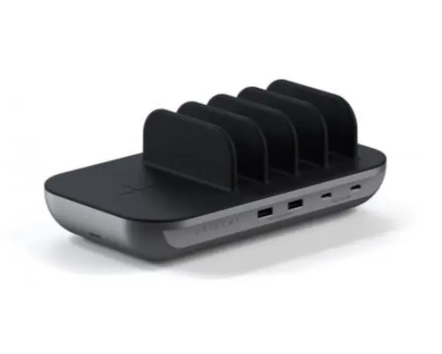 Docking Station Satechi ST-WCS5PM, 2x USB Type-C PD 20 W, 2x USB-A 12 W, Wireless, incarcator EU (Gri)
